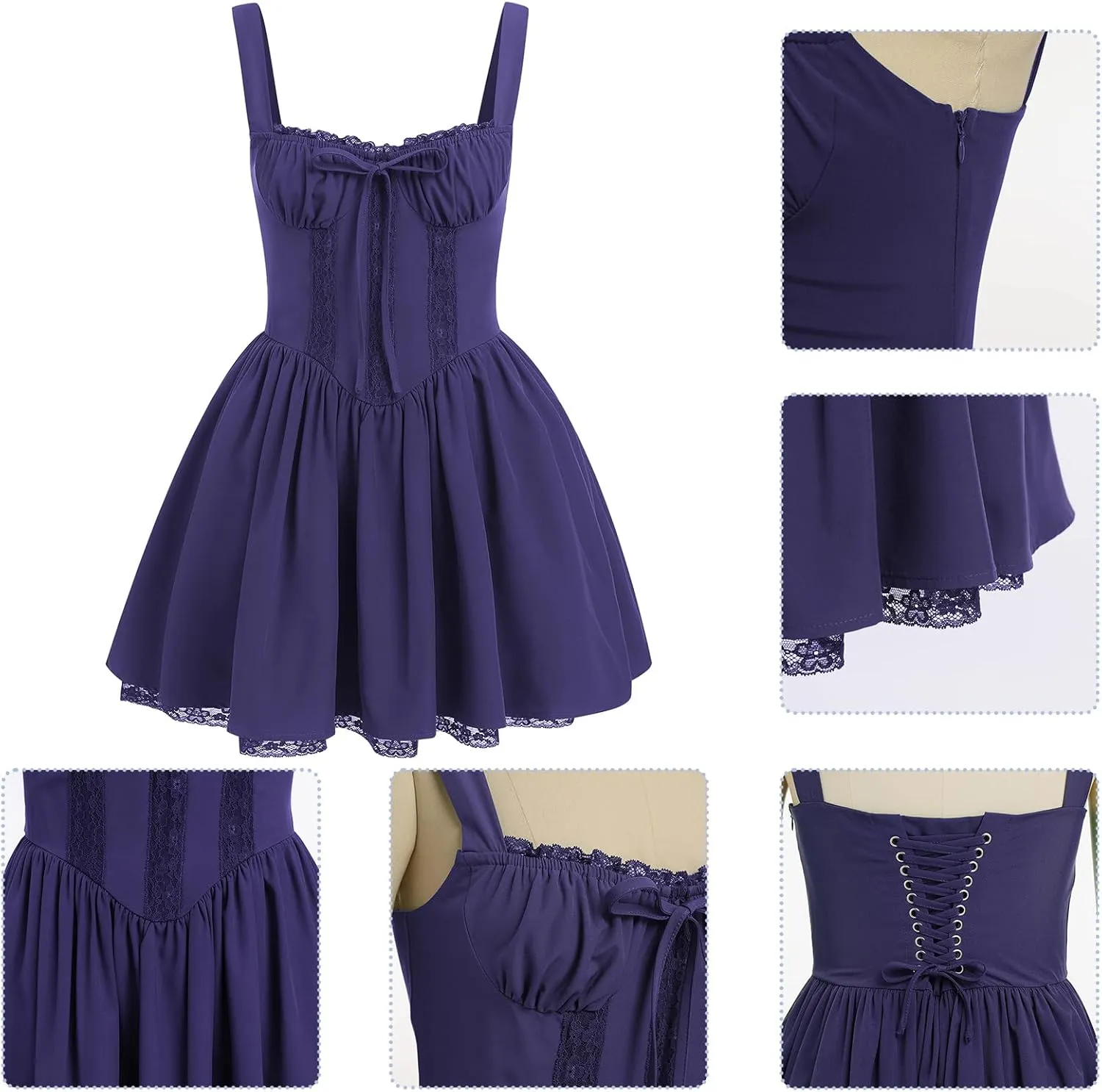 Women Corset Dress Floral Mini Dress Sexy Spaghetti Straps Low Cut Lace Short Dress Ruffle Summer Bustier Sundress