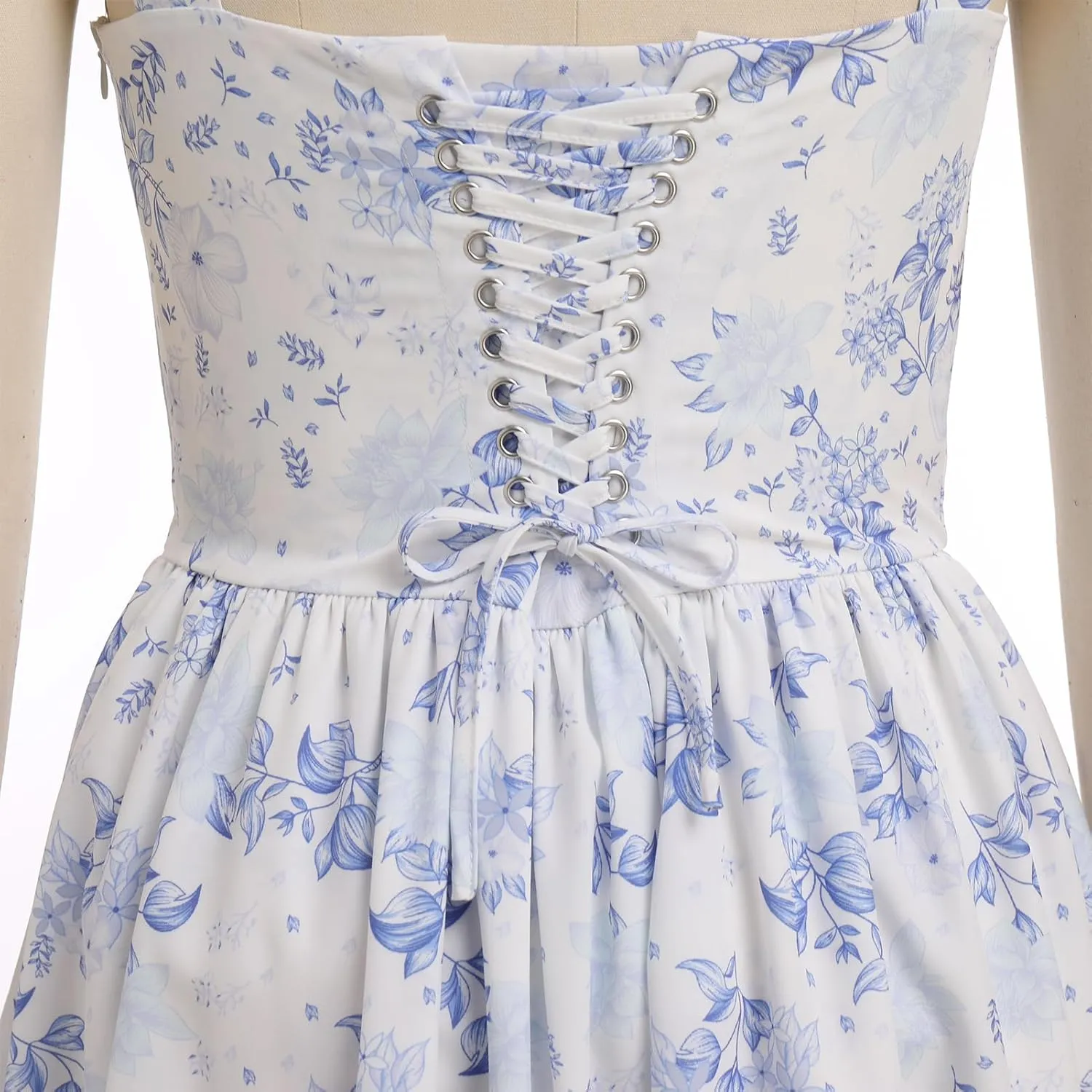 Women Corset Dress Floral Mini Dress Sexy Spaghetti Straps Low Cut Lace Short Dress Ruffle Summer Bustier Sundress