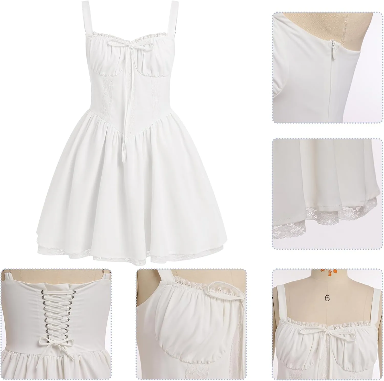 Women Corset Dress Floral Mini Dress Sexy Spaghetti Straps Low Cut Lace Short Dress Ruffle Summer Bustier Sundress