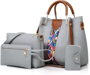 Women Handbag Set 4 in 1 Soft PU Leather Top Handle Bag, Tote Bag, Shoulder Bags Crossbody Bag Wallet Purse Set