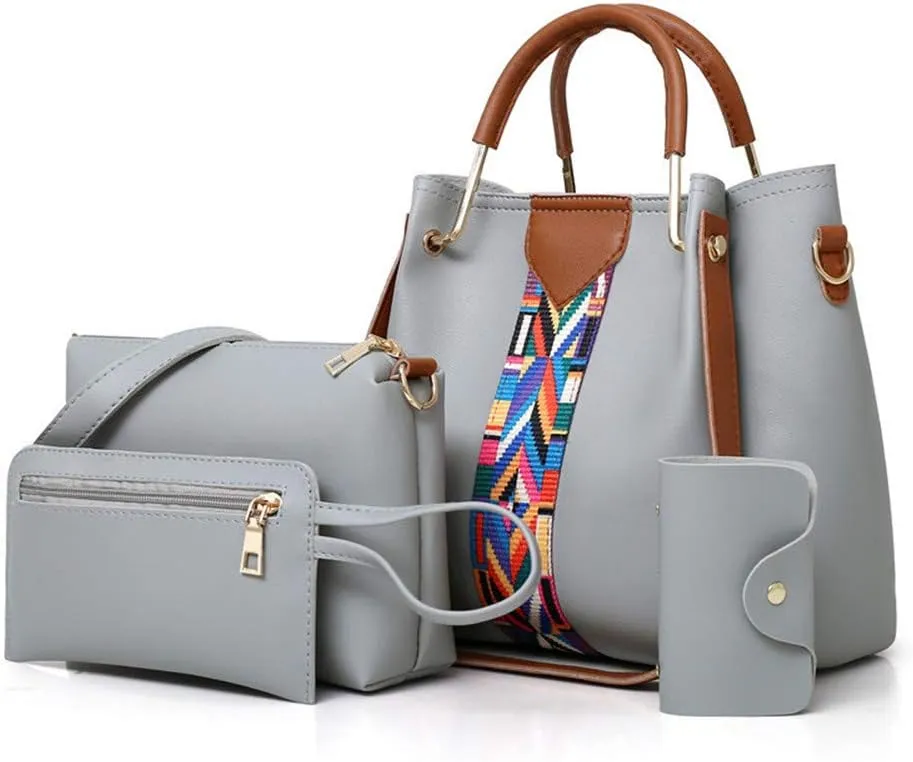 Women Handbag Set 4 in 1 Soft PU Leather Top Handle Bag, Tote Bag, Shoulder Bags Crossbody Bag Wallet Purse Set