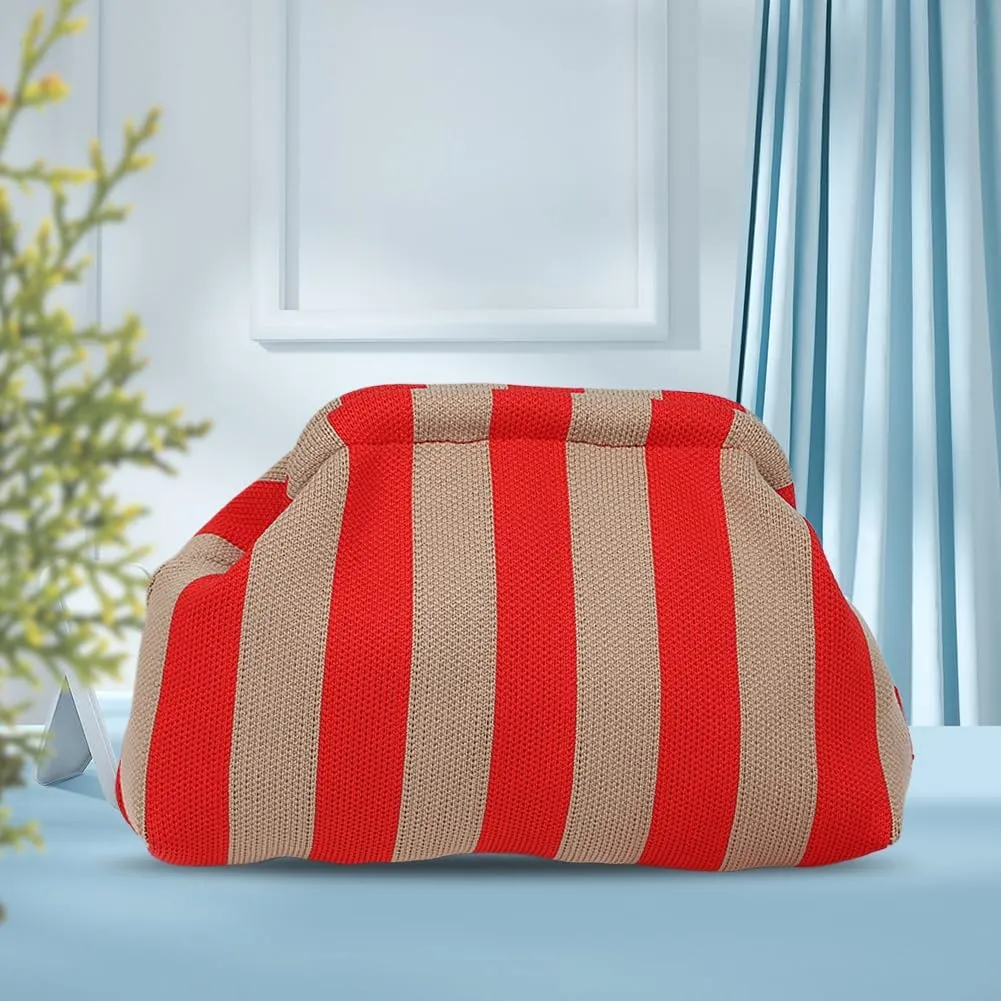 Women Knitted Clutch Purse Contrast Color Knit Stripe Purse Knitting Dumpling Clutch Woven Bag for Female