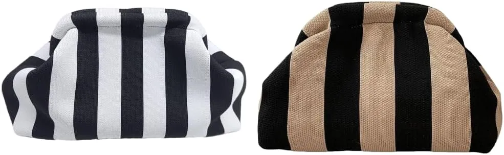 Women Knitted Clutch Purse Contrast Color Knit Stripe Purse Knitting Dumpling Clutch Woven Bag for Female