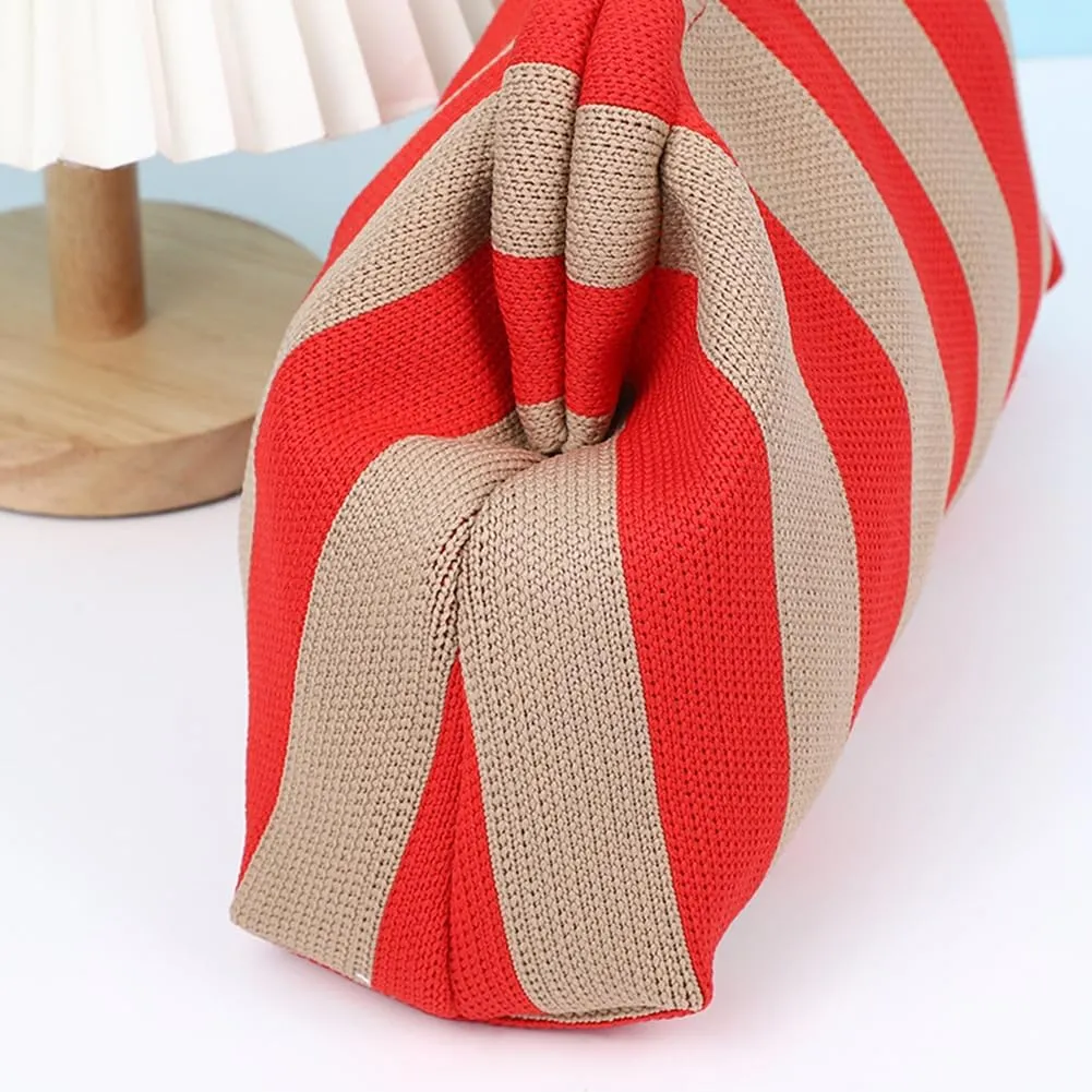 Women Knitted Clutch Purse Contrast Color Knit Stripe Purse Knitting Dumpling Clutch Woven Bag for Female