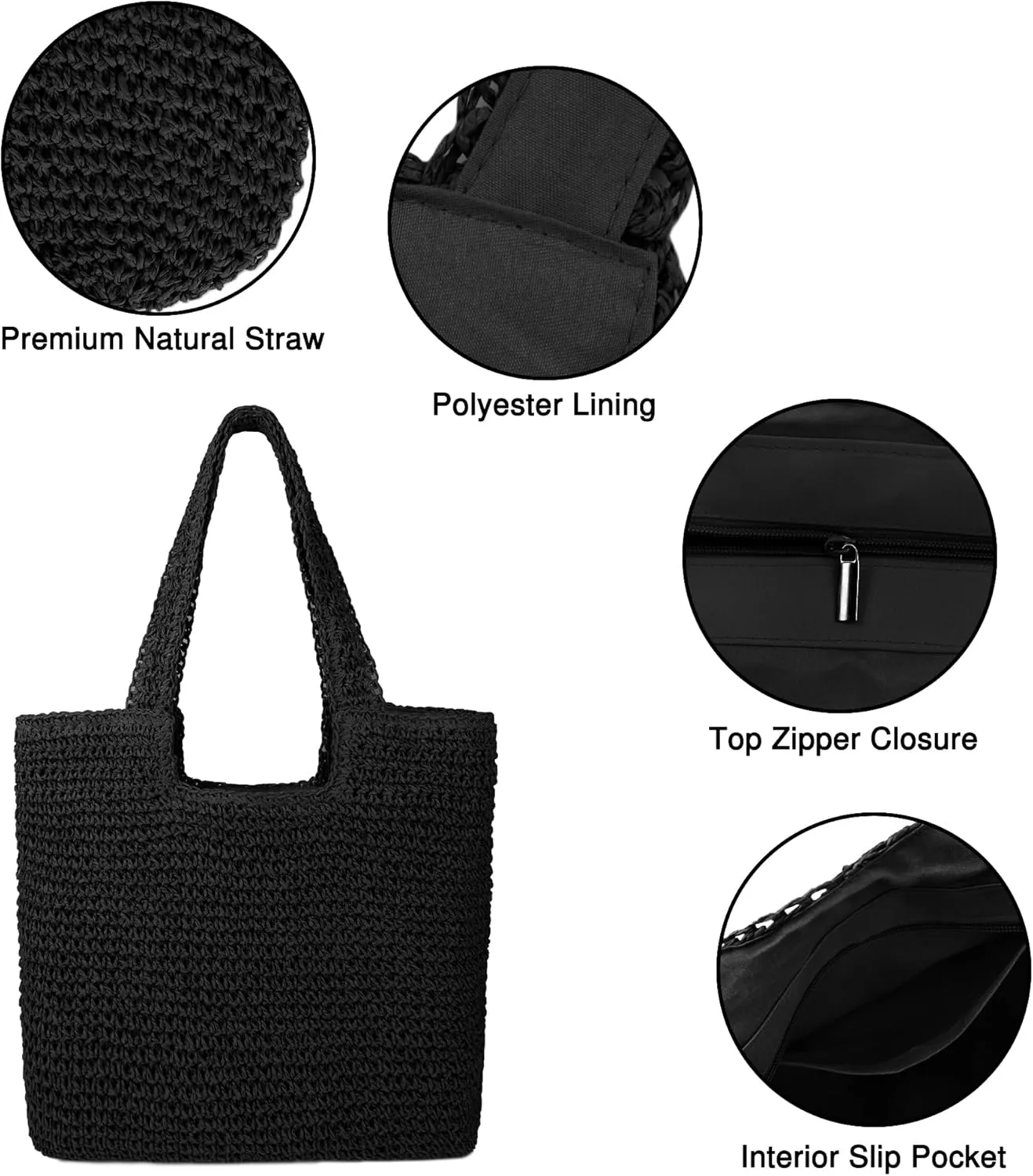 Women Large Straw Beach Bag Handmade Woven Shoulder Bags Hobo Tote Handbag Purse for Summer