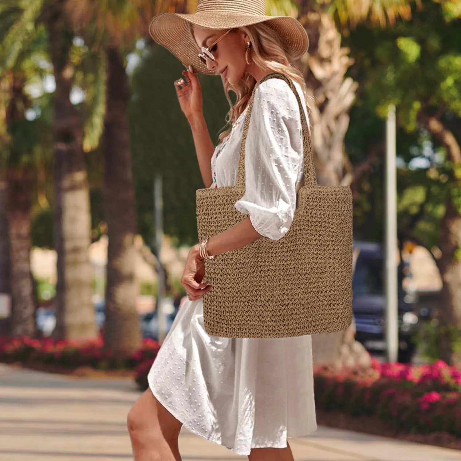 Women Large Straw Beach Bag Handmade Woven Shoulder Bags Hobo Tote Handbag Purse for Summer