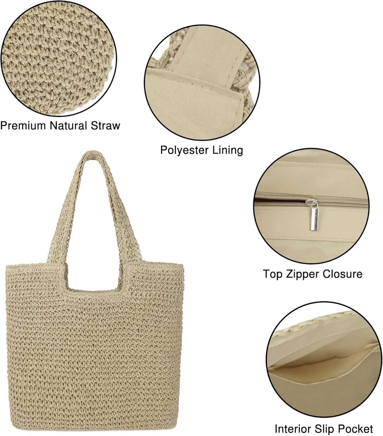 Women Large Straw Beach Bag Handmade Woven Shoulder Bags Hobo Tote Handbag Purse for Summer