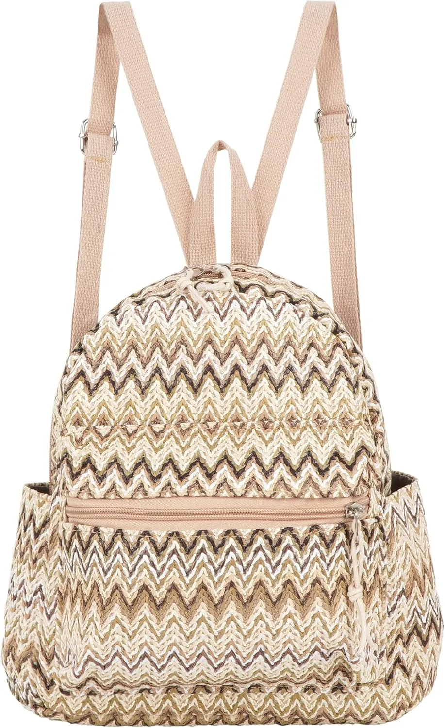Women Medium Straw Handmade Woven Backpack Casual Beach Daypack Shoulders Bag