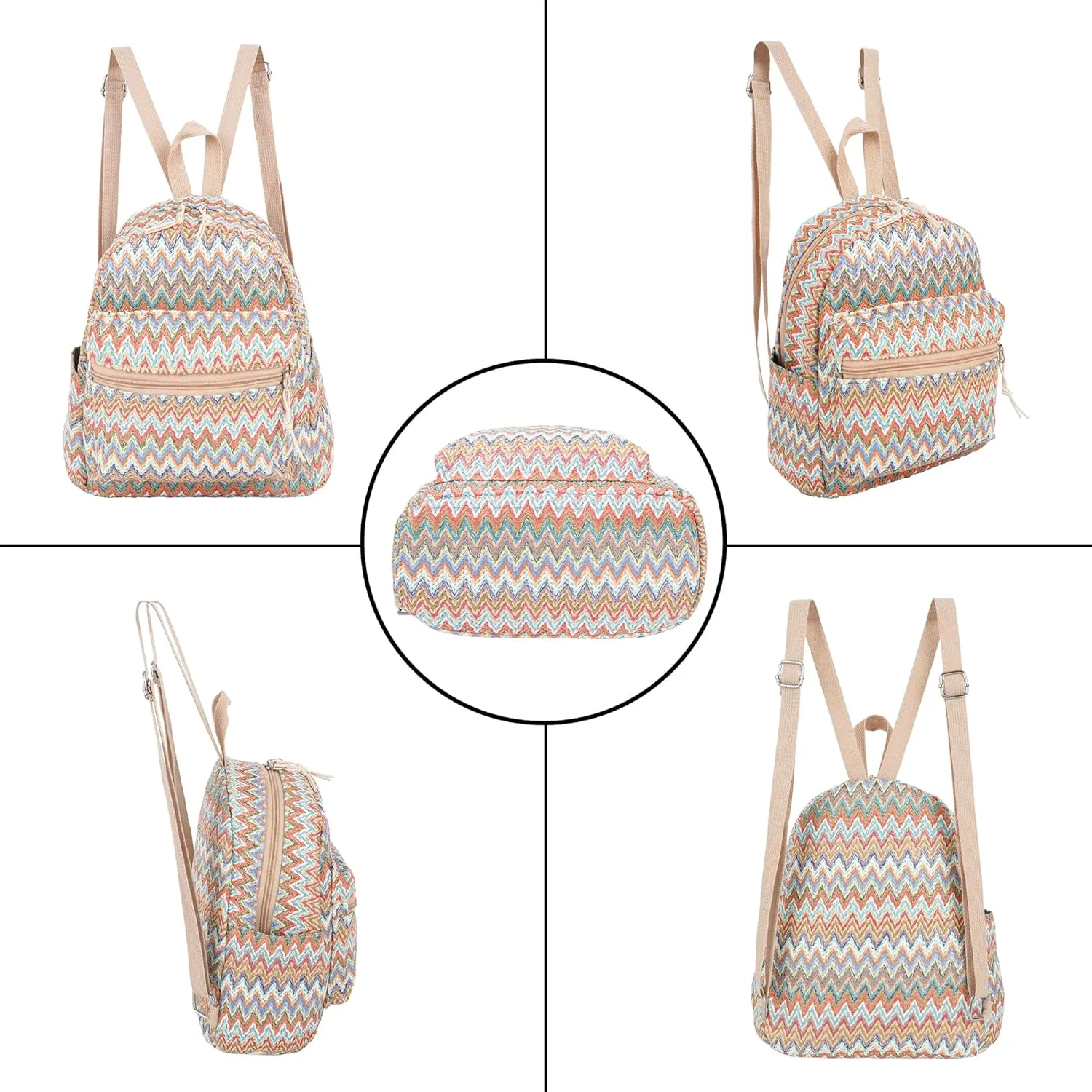 Women Medium Straw Handmade Woven Backpack Casual Beach Daypack Shoulders Bag