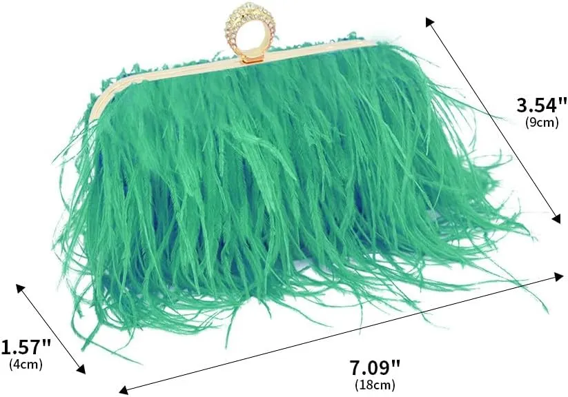 Women Ostrich Feather Purse Ostrich Tote Bag Fluffy Feather Purse Fringe Clutch Evening Handbag for Party Prom Green