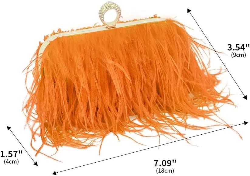 Women Ostrich Feather Purse Ostrich Tote Bag Fluffy Feather Purse Fringe Clutch Evening Handbag for Party Prom Orange