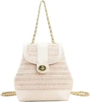 Women PU Straw Chain Small Straw Woven Backpack Daypack Cross-body Shoulder Bag Satchel Purse 2025
