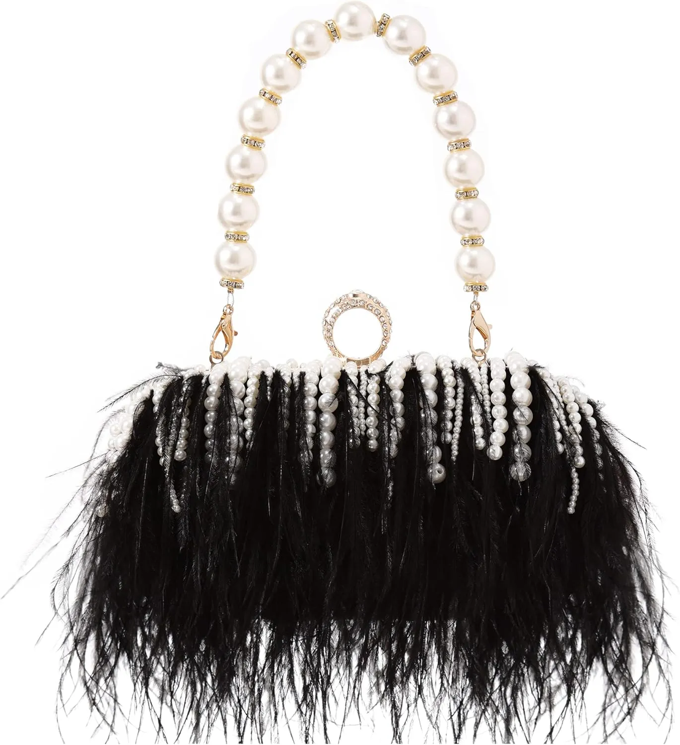 Women Real Natural Ostrich Feather Evening Bags Purses Clutch Vintage Banquet Handbag