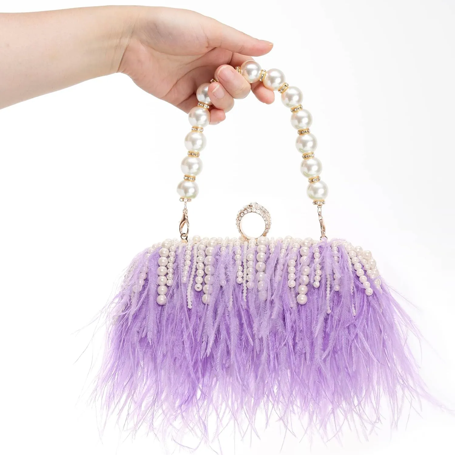 Women Real Natural Ostrich Feather Evening Bags Purses Clutch Vintage Banquet Handbag