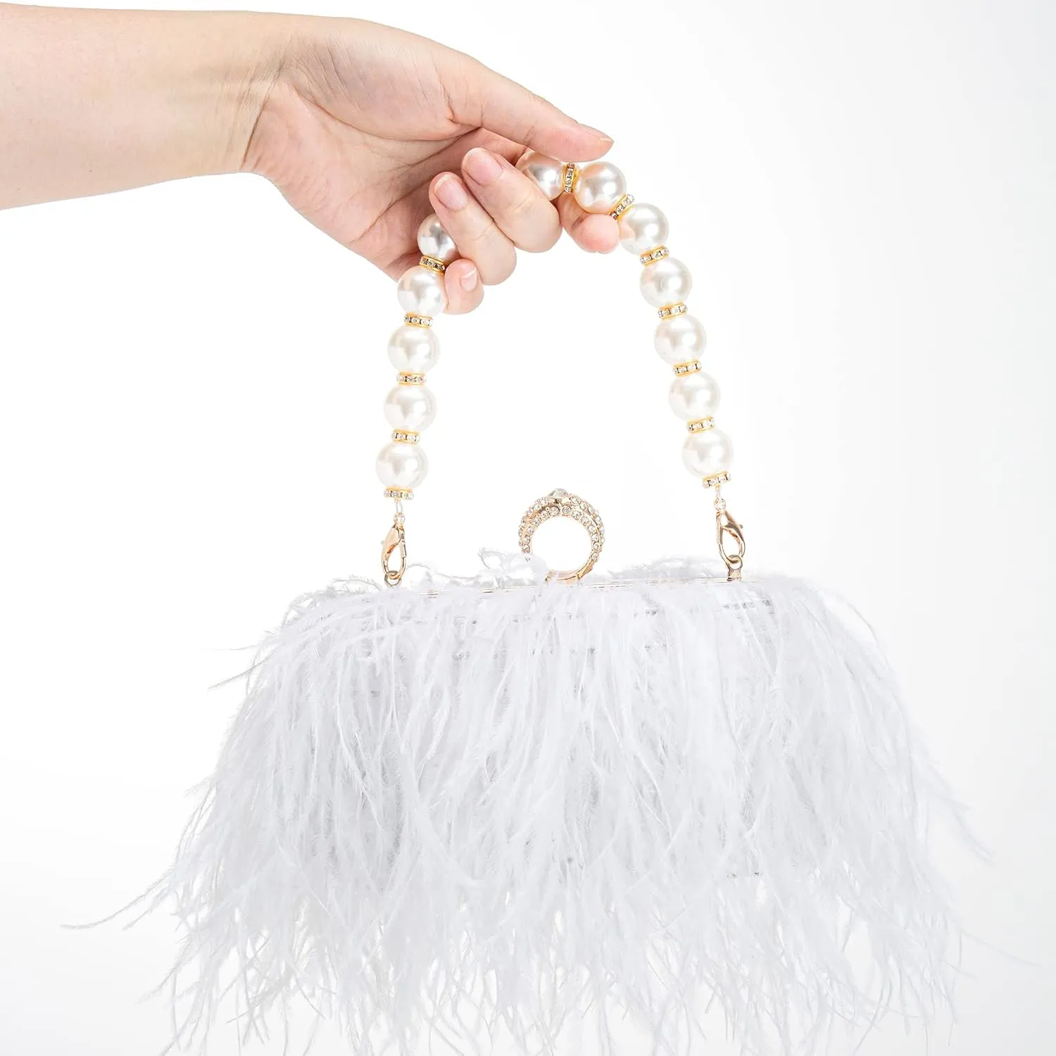 Women Real Natural Ostrich Feather Evening Bags Purses Clutch Vintage Banquet Handbag
