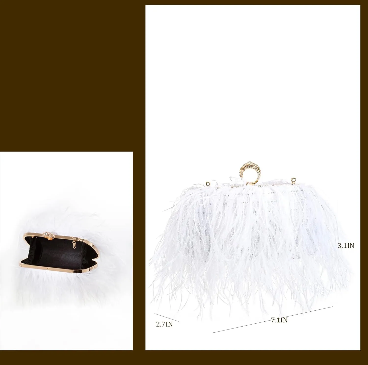 Women Real Natural Ostrich Feather Evening Bags Purses Clutch Vintage Banquet Handbag