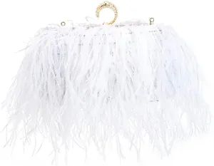 Women Real Natural Ostrich Feather Evening Bags Purses Clutch Vintage Banquet Handbag