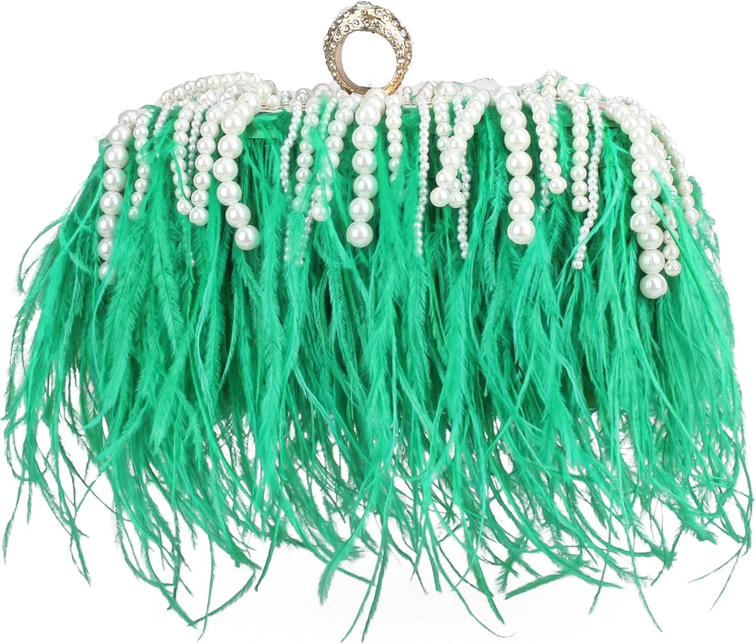 Women Real Natural Ostrich Feather Evening Bags Purses Clutch Vintage Banquet Handbag