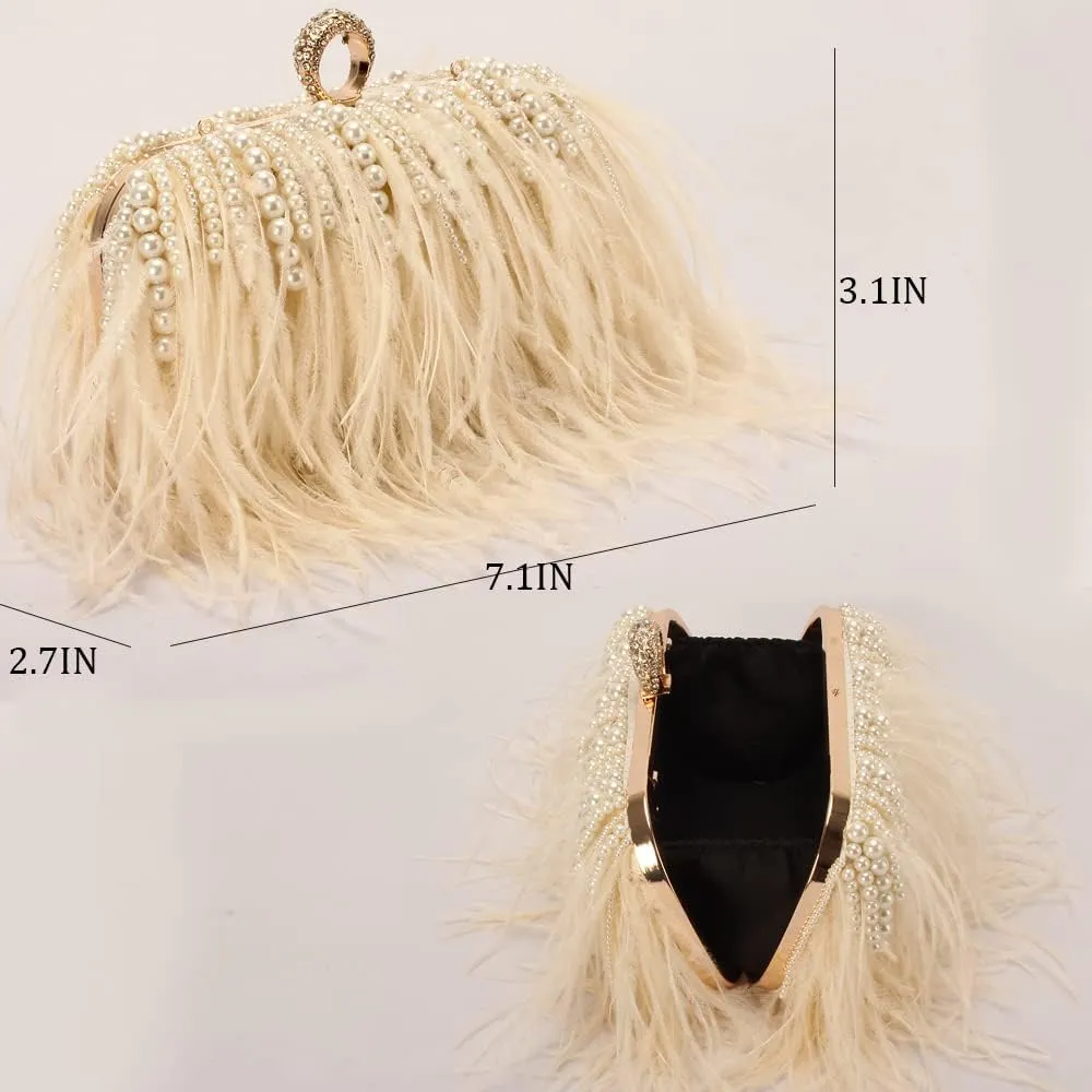 Women Real Natural Ostrich Feather Evening Bags Purses Clutch Vintage Banquet Handbag