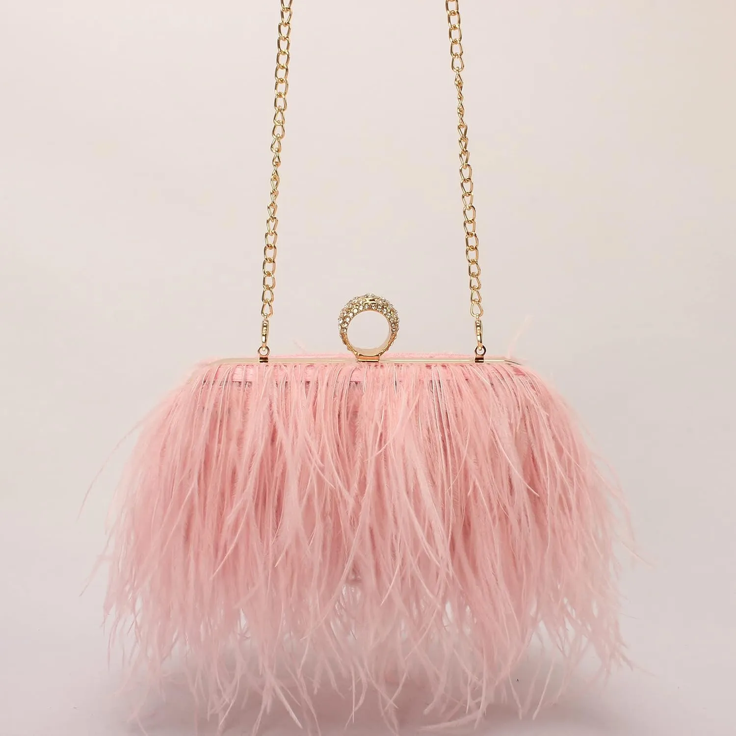 Women Real Natural Ostrich Feather Evening Bags Purses Clutch Vintage Banquet Handbag