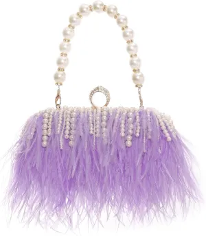 Women Real Natural Ostrich Feather Evening Bags Purses Clutch Vintage Banquet Handbag