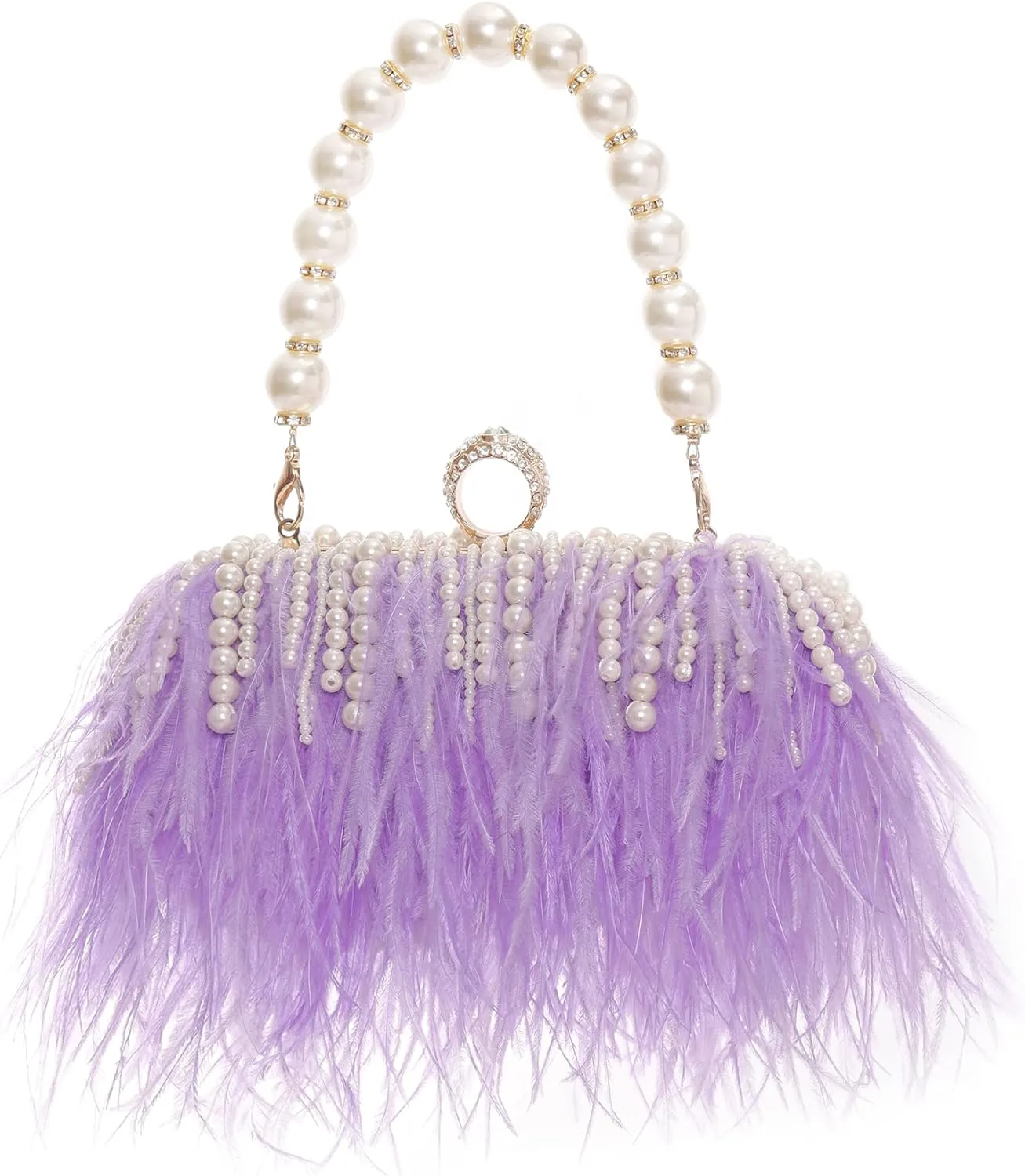 Women Real Natural Ostrich Feather Evening Bags Purses Clutch Vintage Banquet Handbag