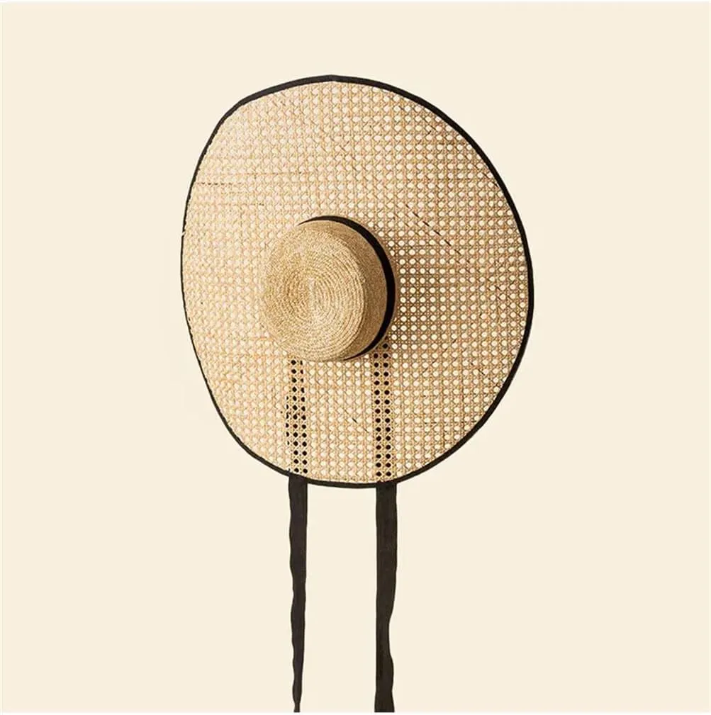 Women Retro Handmade Beach Cap Hollow Wide Brim Straw Hats for Women Men Flat Top Boater Hat