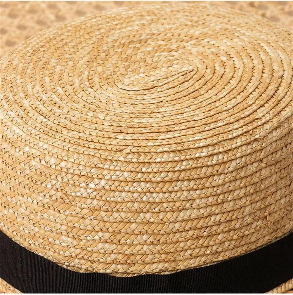 Women Retro Handmade Beach Cap Hollow Wide Brim Straw Hats for Women Men Flat Top Boater Hat