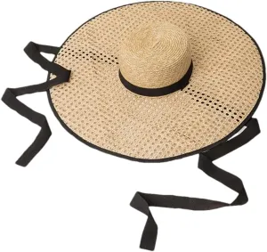 Women Retro Handmade Beach Cap Hollow Wide Brim Straw Hats for Women Men Flat Top Boater Hat