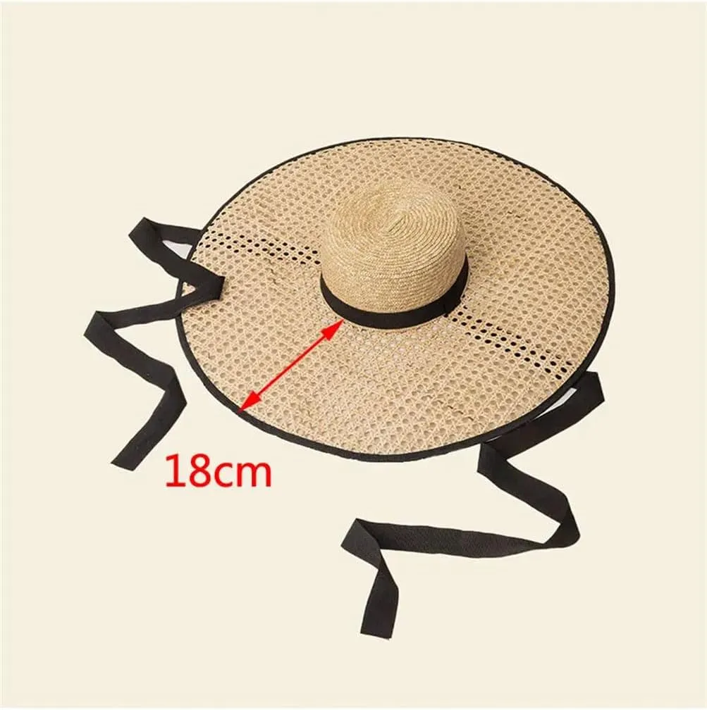 Women Retro Handmade Beach Cap Hollow Wide Brim Straw Hats for Women Men Flat Top Boater Hat