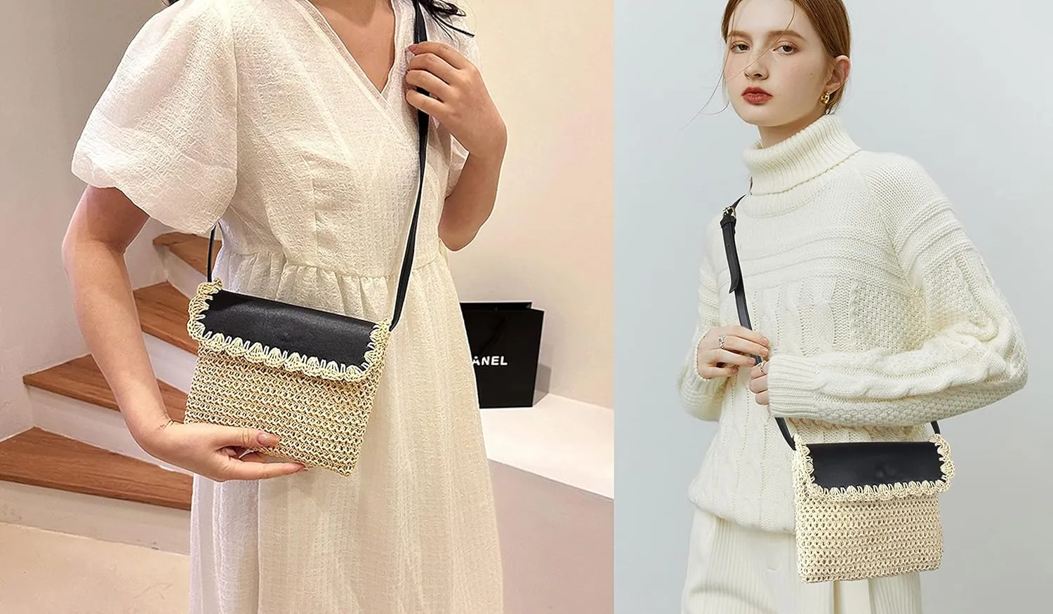 Women Small Straw Woven Cross-body Shoulder Bag Bohemian Handbag Purse