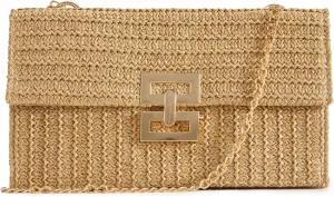 Women Straw Beach Clutch Purse Handbag Summer Elegant Vacation Style Shoulder Bag Crossbody Bag