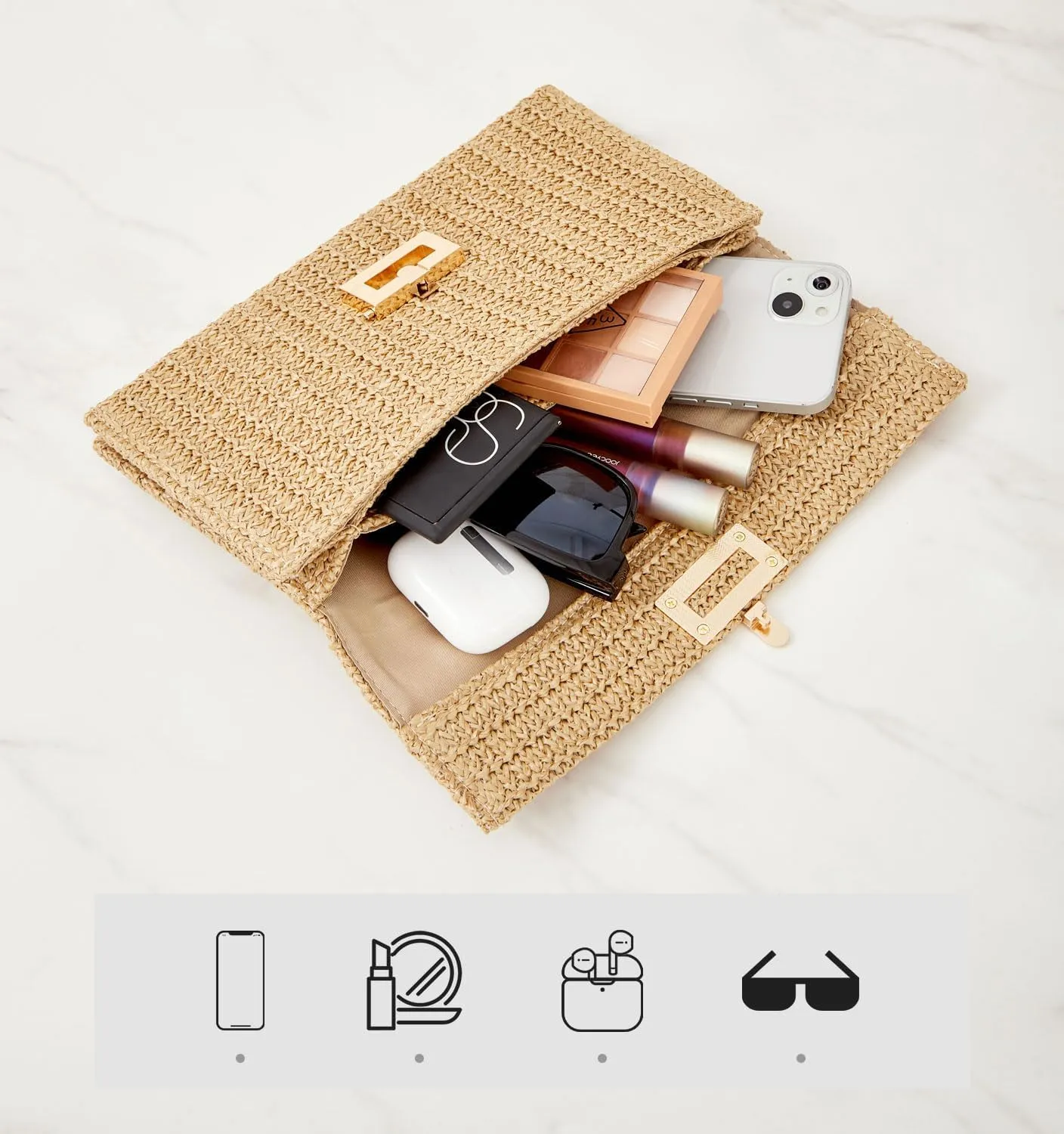 Women Straw Beach Clutch Purse Handbag Summer Elegant Vacation Style Shoulder Bag Crossbody Bag