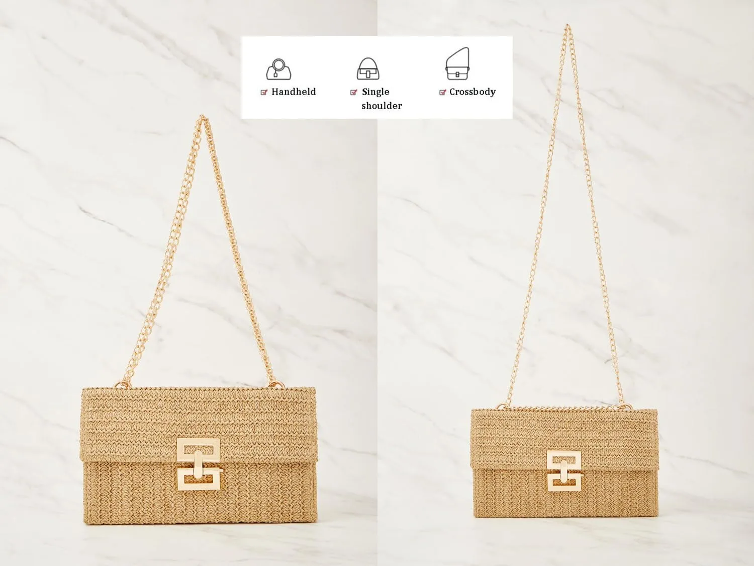 Women Straw Beach Clutch Purse Handbag Summer Elegant Vacation Style Shoulder Bag Crossbody Bag