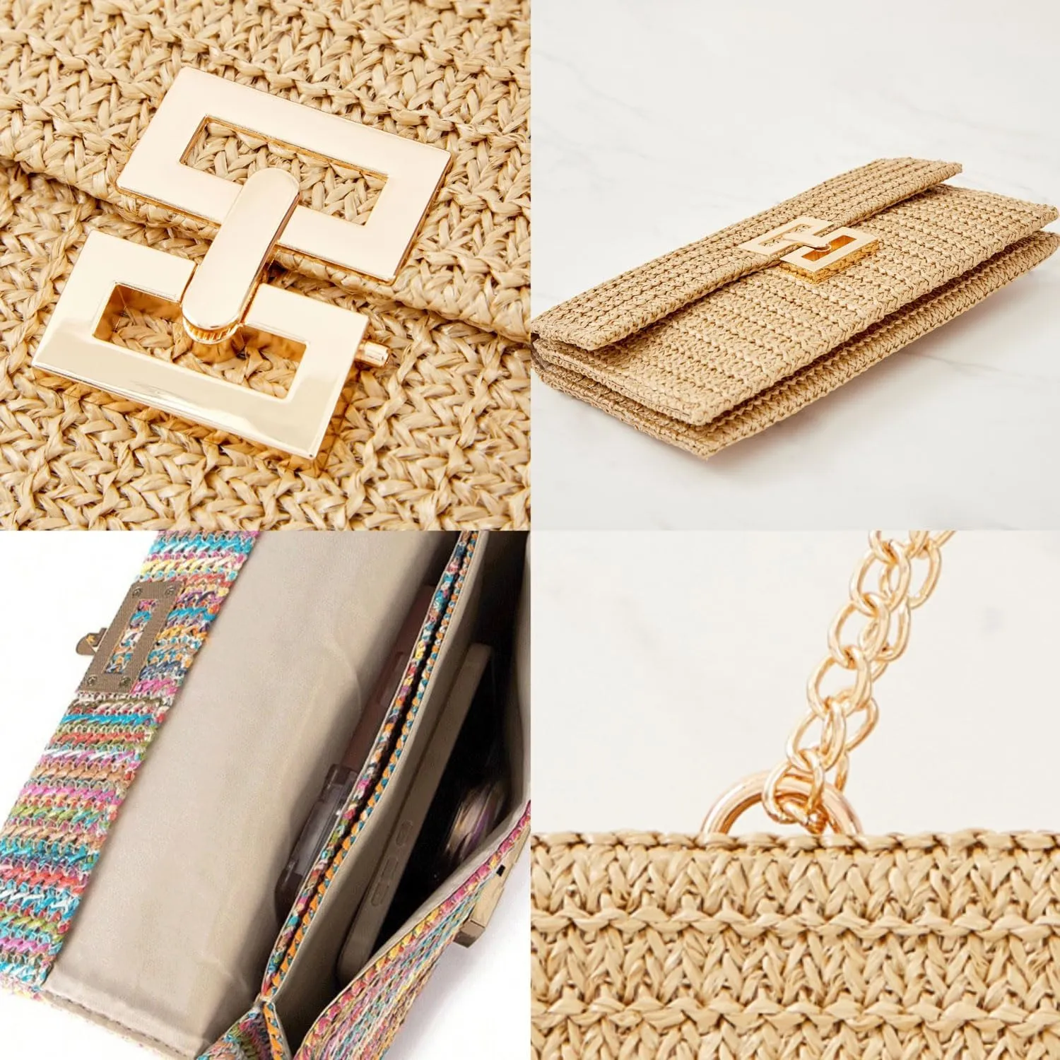 Women Straw Beach Clutch Purse Handbag Summer Elegant Vacation Style Shoulder Bag Crossbody Bag