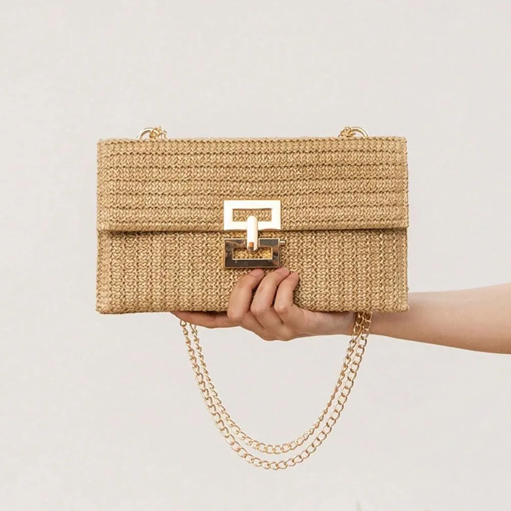 Women Straw Beach Clutch Purse Handbag Summer Elegant Vacation Style Shoulder Bag Crossbody Bag
