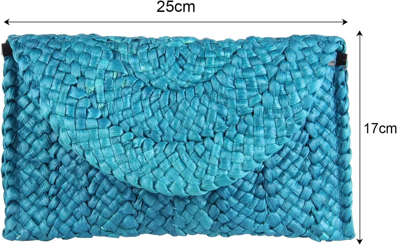 Women Straw Clutch Purse Handbag Straw Shoulder Bag Summer Beach Bag Woven Bag Envelope Purse Wallet