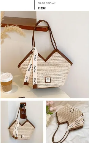 Women Straw Shoulder Bag Beach Tote Bag Handmade Woven Shoulder Bag Large Beach Handbag