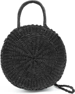 Women Straw Summer Beach Bag Handwoven Round Rattan Bag Cross Body Bag Shoulder Messenger Satchel
