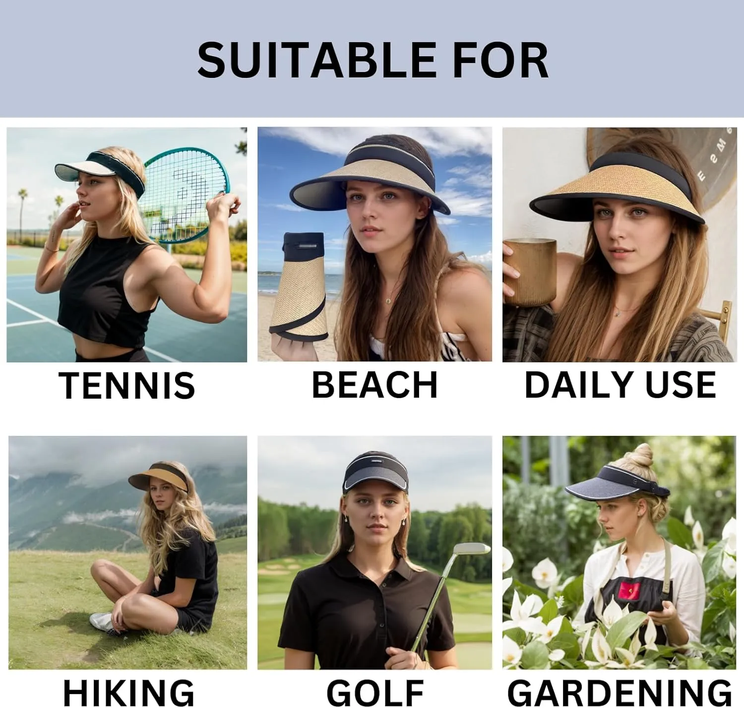 Women Straw Sun Visor Hat Wide Brim Ponytail Beach Hat Foldable with UPF 80  UV Protection Travel
