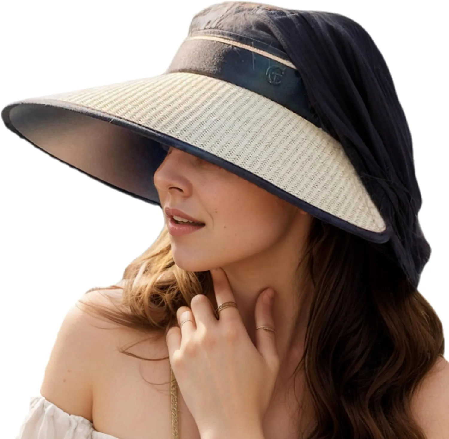 Women Straw Sun Visor Hat Wide Brim Ponytail Beach Hat Foldable with UPF 80  UV Protection Travel