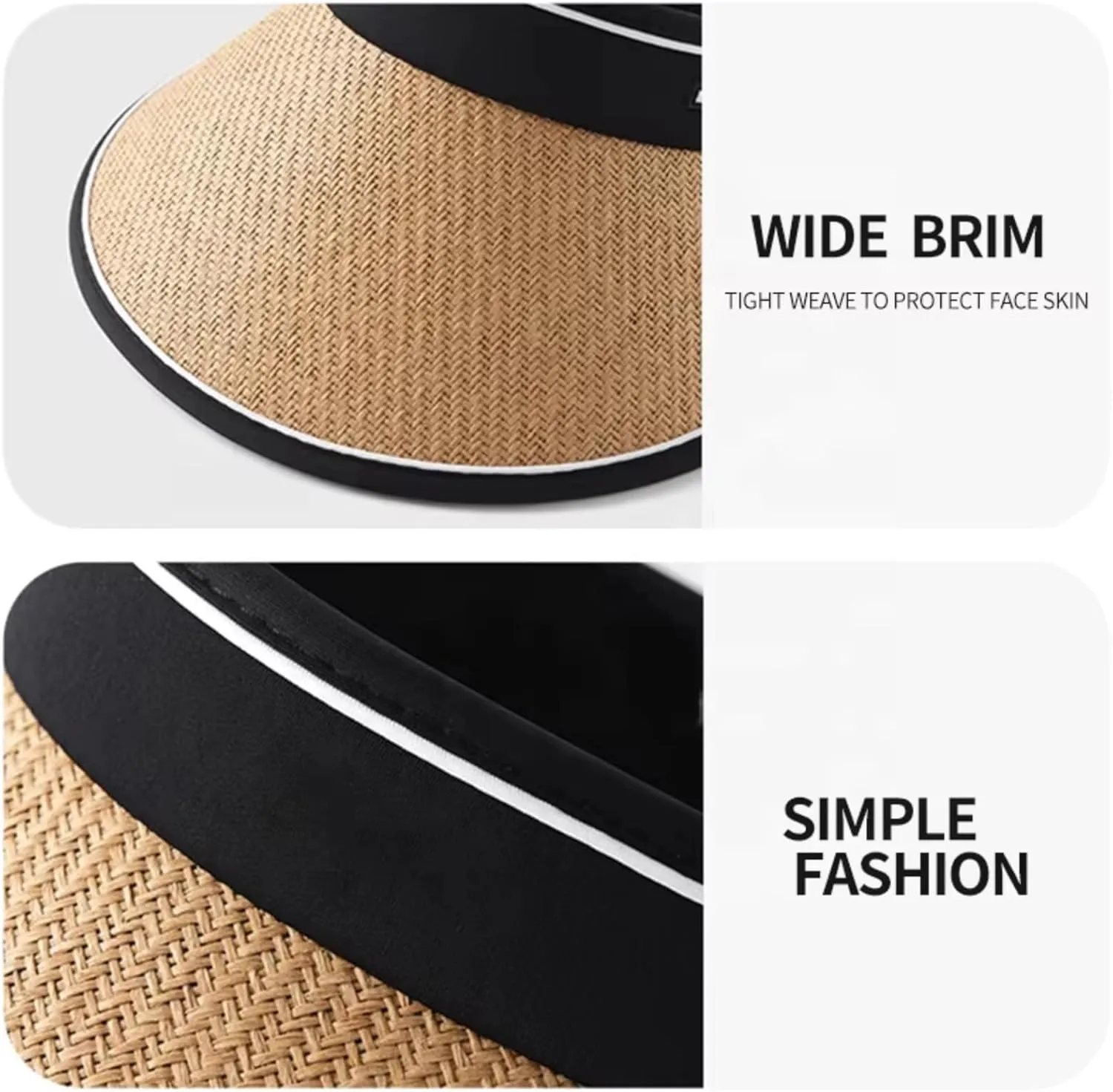 Women Straw Sun Visor Hat Wide Brim Ponytail Beach Hat Foldable with UPF 80  UV Protection Travel