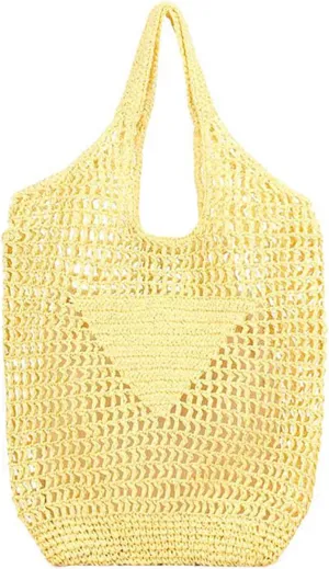 Women Straw Woven Tote Bag, Mesh Hollow Woven Beach Bag, Large Travel Shoulder Handbags Hobo Bag