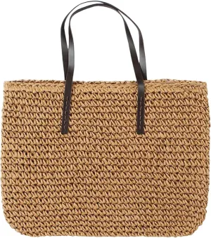 Women Straw Woven Tote Large Beach Handmade Weaving Shoulder Bag Purse Straw Handbag