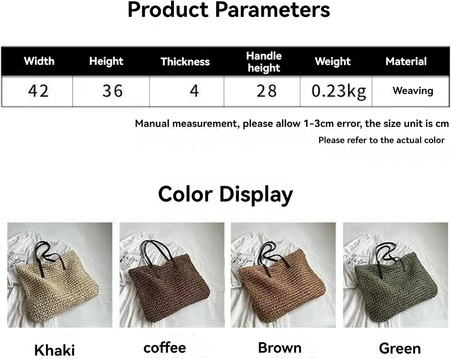 Women Straw Woven Tote Large Beach Handmade Weaving Shoulder Bag Purse Straw Handbag