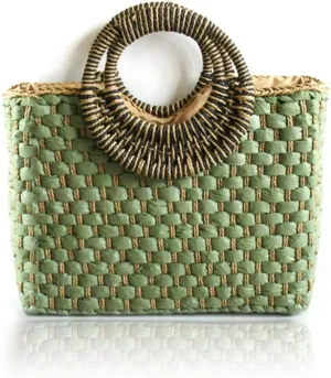 Women Summer Retro Straw Bag with Zip Hand-woven Beach Handbag Top Round Handle Boho Tote Bag Shopping and Travel Large Bag (Green)