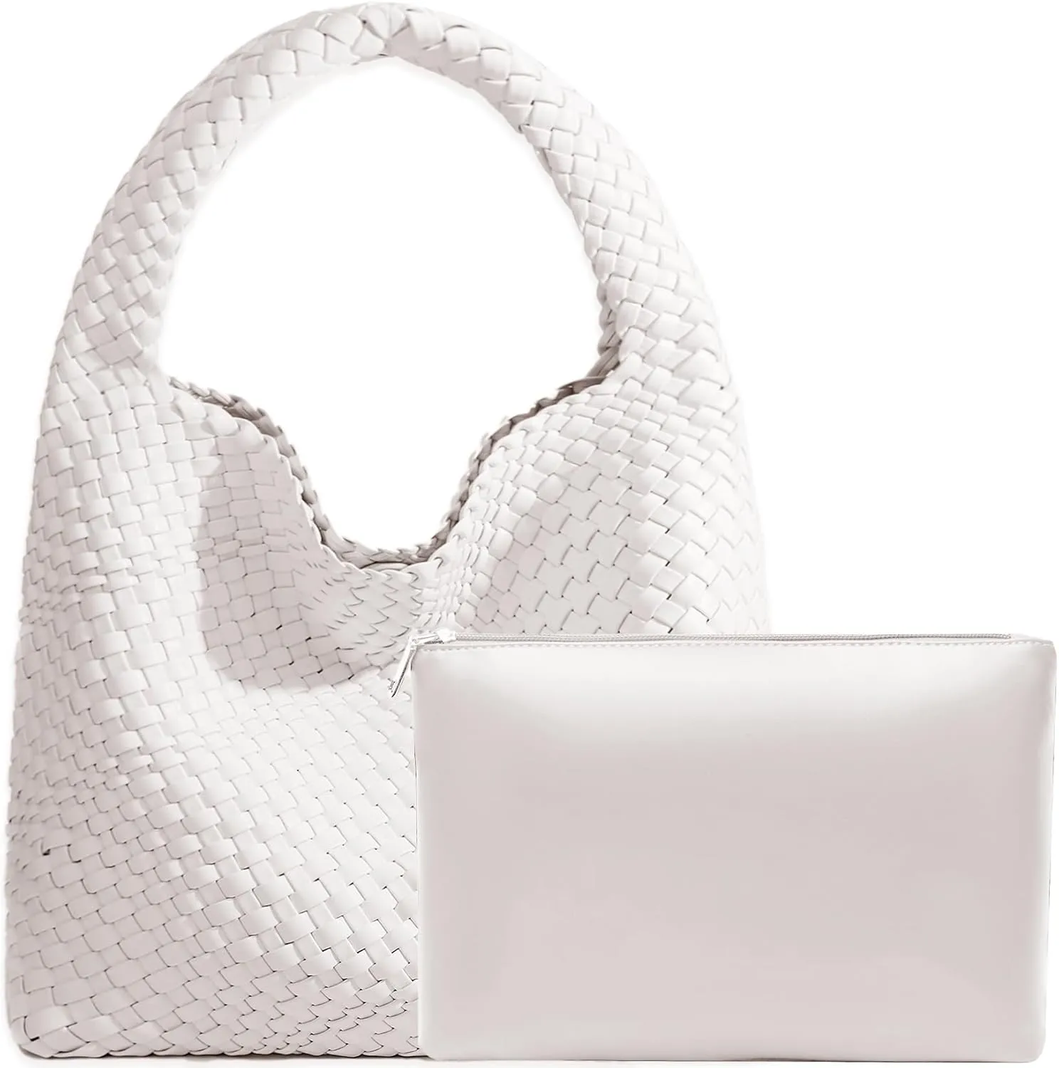 Women Vegan Leather Hand-Woven Tote Handbag Fashion Shoulder Top-handle Bag All-Match Underarm Bag with Purse