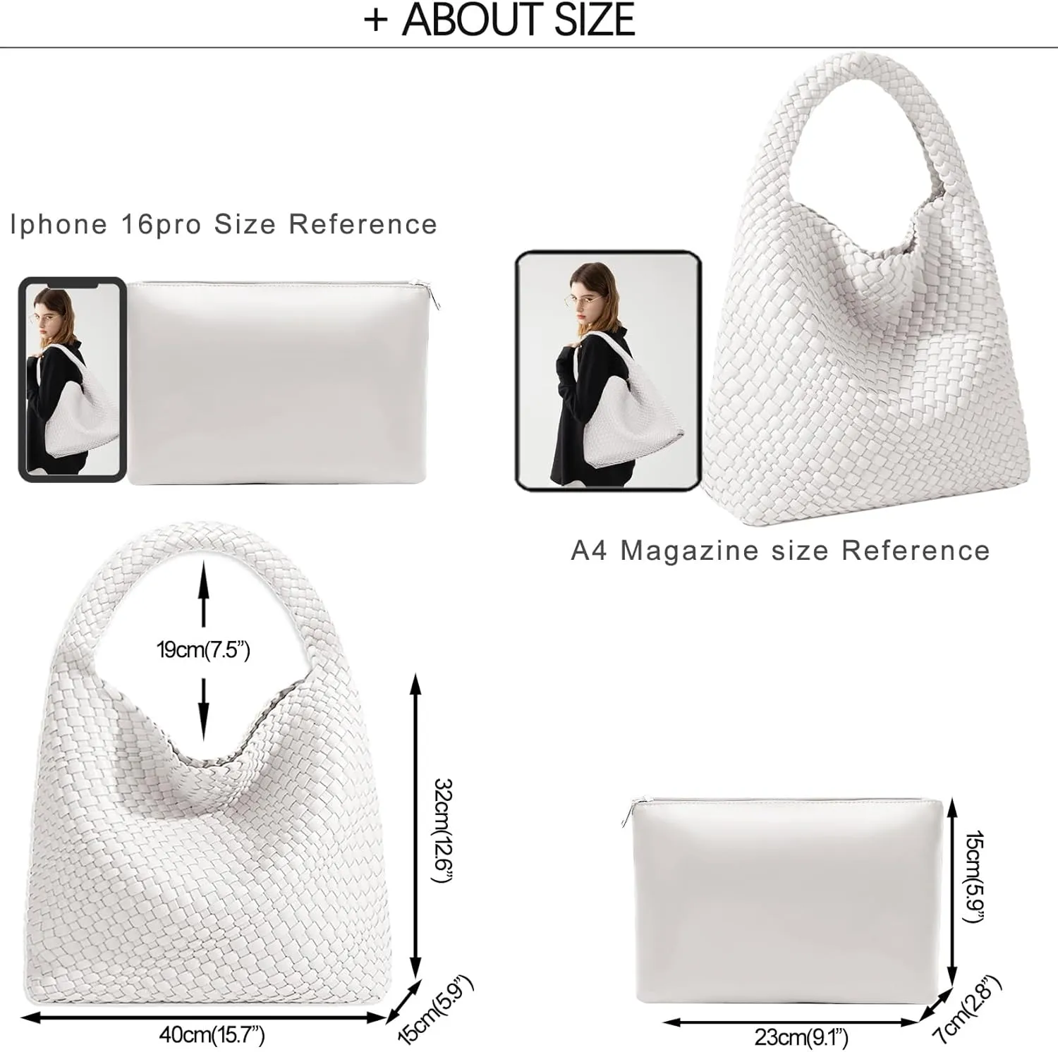 Women Vegan Leather Hand-Woven Tote Handbag Fashion Shoulder Top-handle Bag All-Match Underarm Bag with Purse