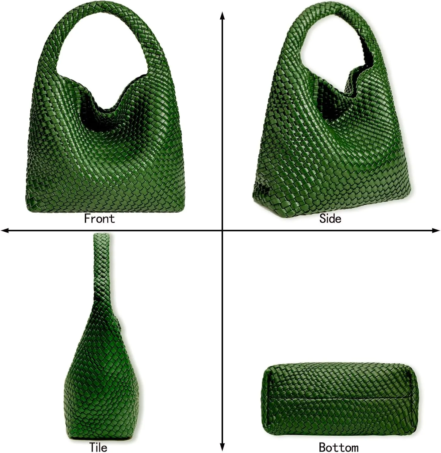 Women Vegan Leather Hand-Woven Tote Handbag Fashion Shoulder Top-handle Bag All-Match Underarm Bag with Purse