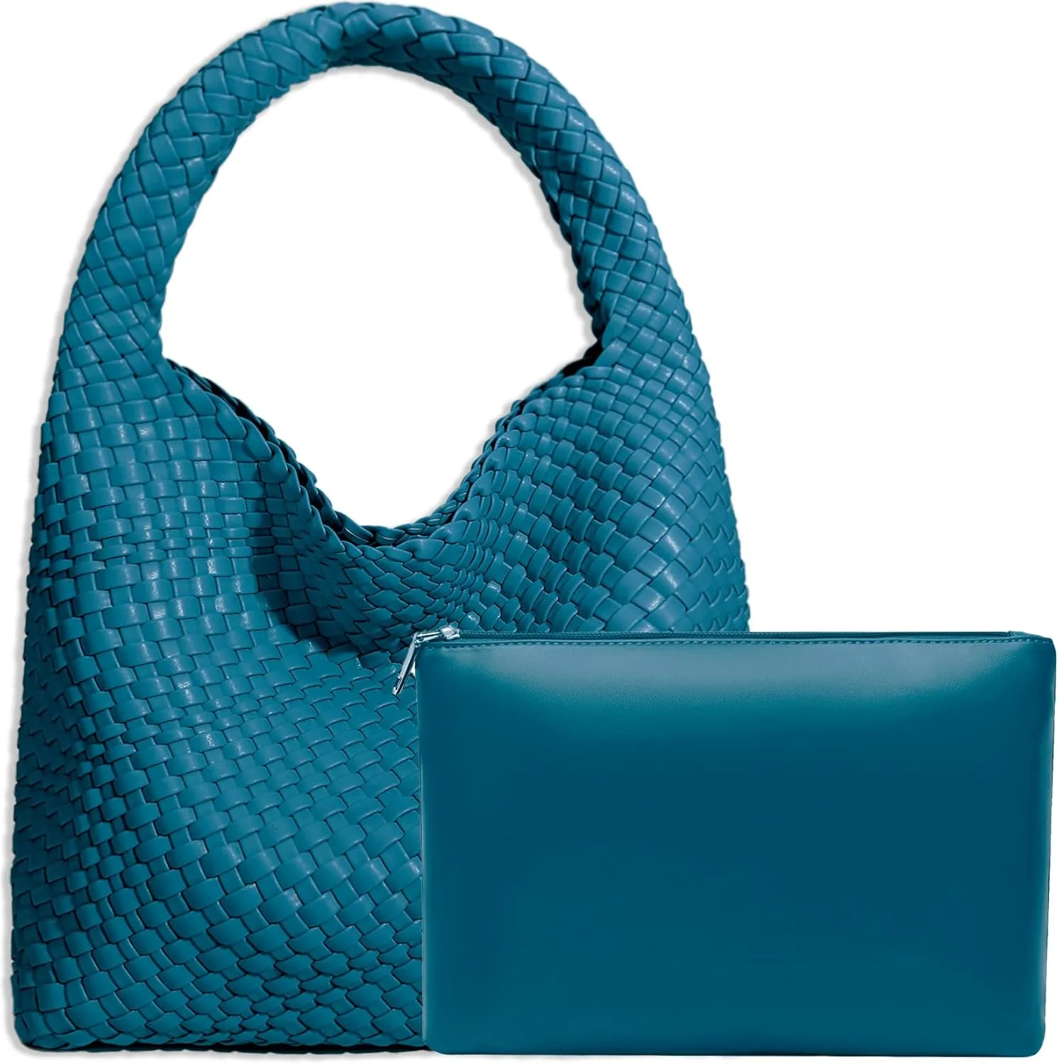 Women Vegan Leather Hand-Woven Tote Handbag Fashion Shoulder Top-handle Bag All-Match Underarm Bag with Purse